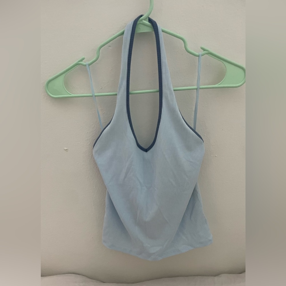 American Eagle light blue and dark blue halter top
